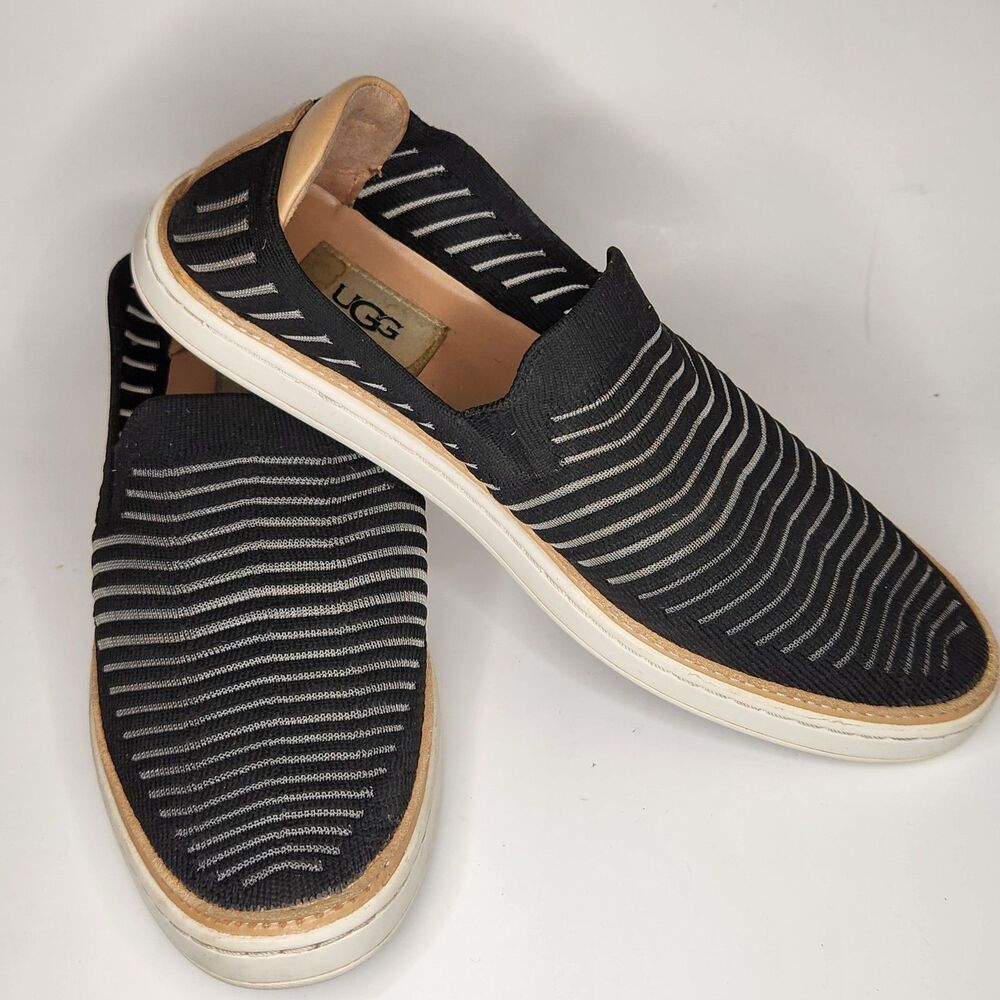 UGG Sammy Breeze Slip‎ On Sneaker Womens 7.5 Black Sheer Striped Stretchy